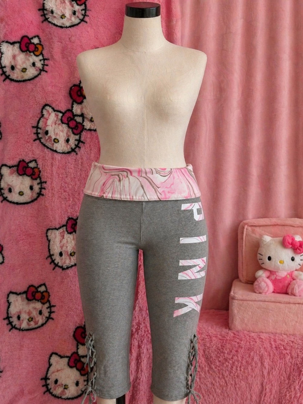 Victoria’s Secret PINK Gray Leggings Pink Marble Logo